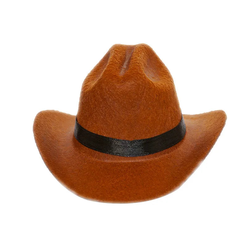 British cat cowboy hat in non woven fabric with decorative velvet belt and ribbon trim