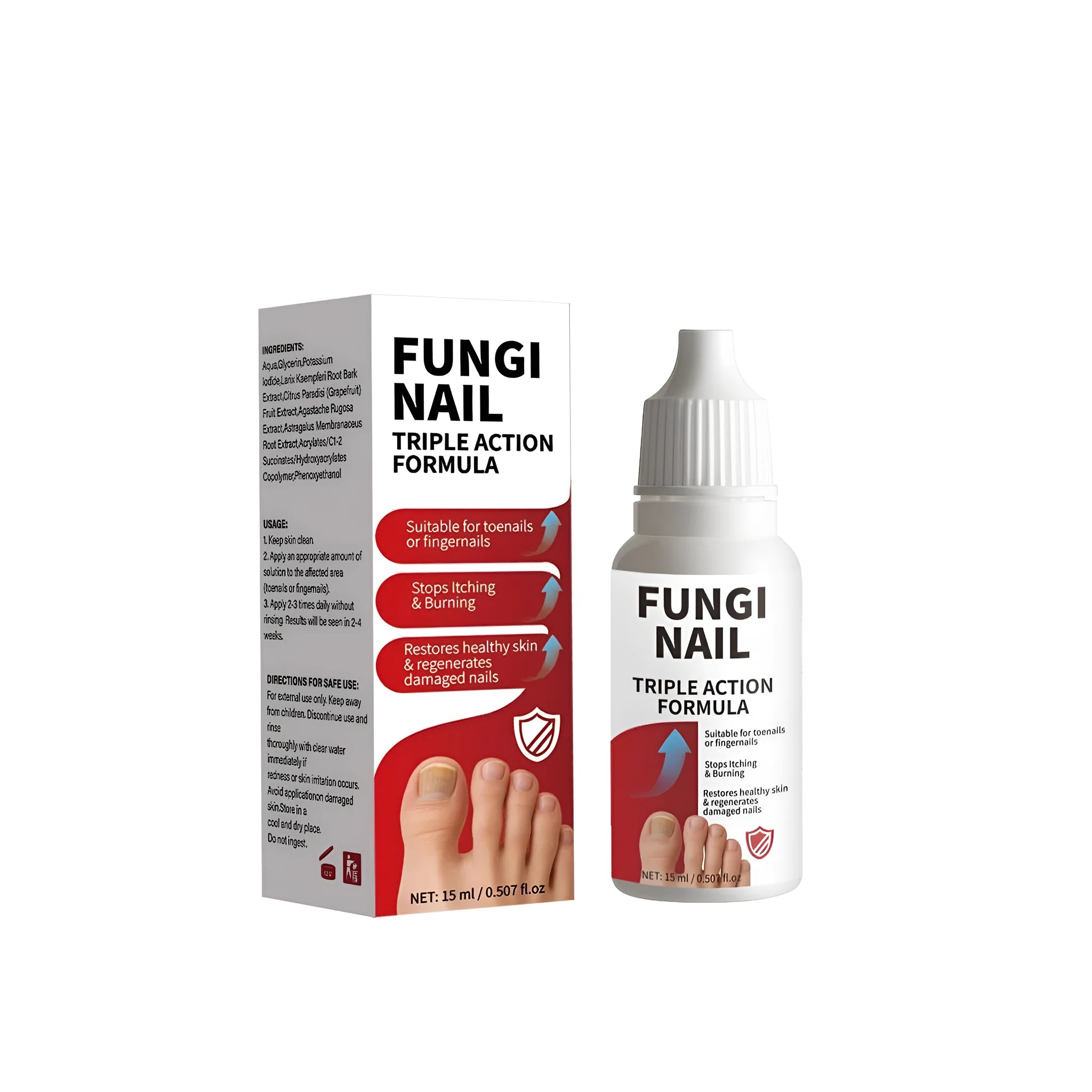 15ml bottle of anti-fungal nail repair solution for toenail and fingernail fungus treatment.