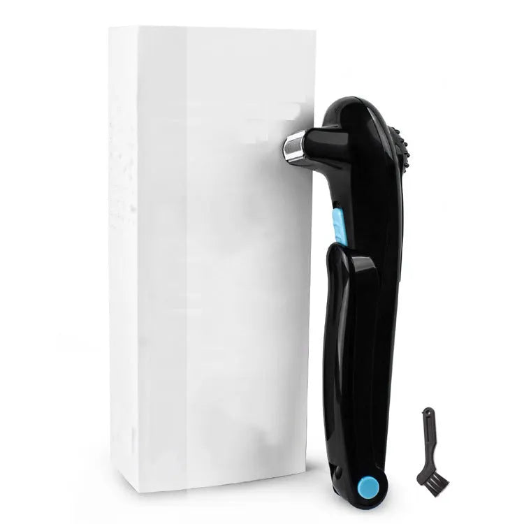 Black folding electric body hair shaver with battery compartment.