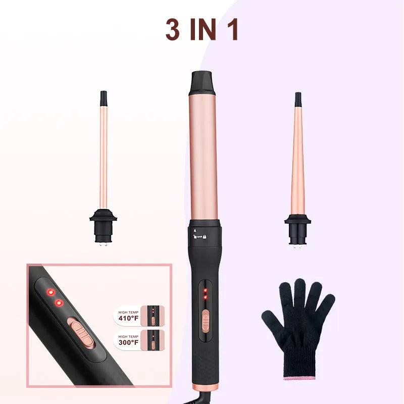 Three-tube water wave hair curler with dual curling and straightening functions on wired AC power