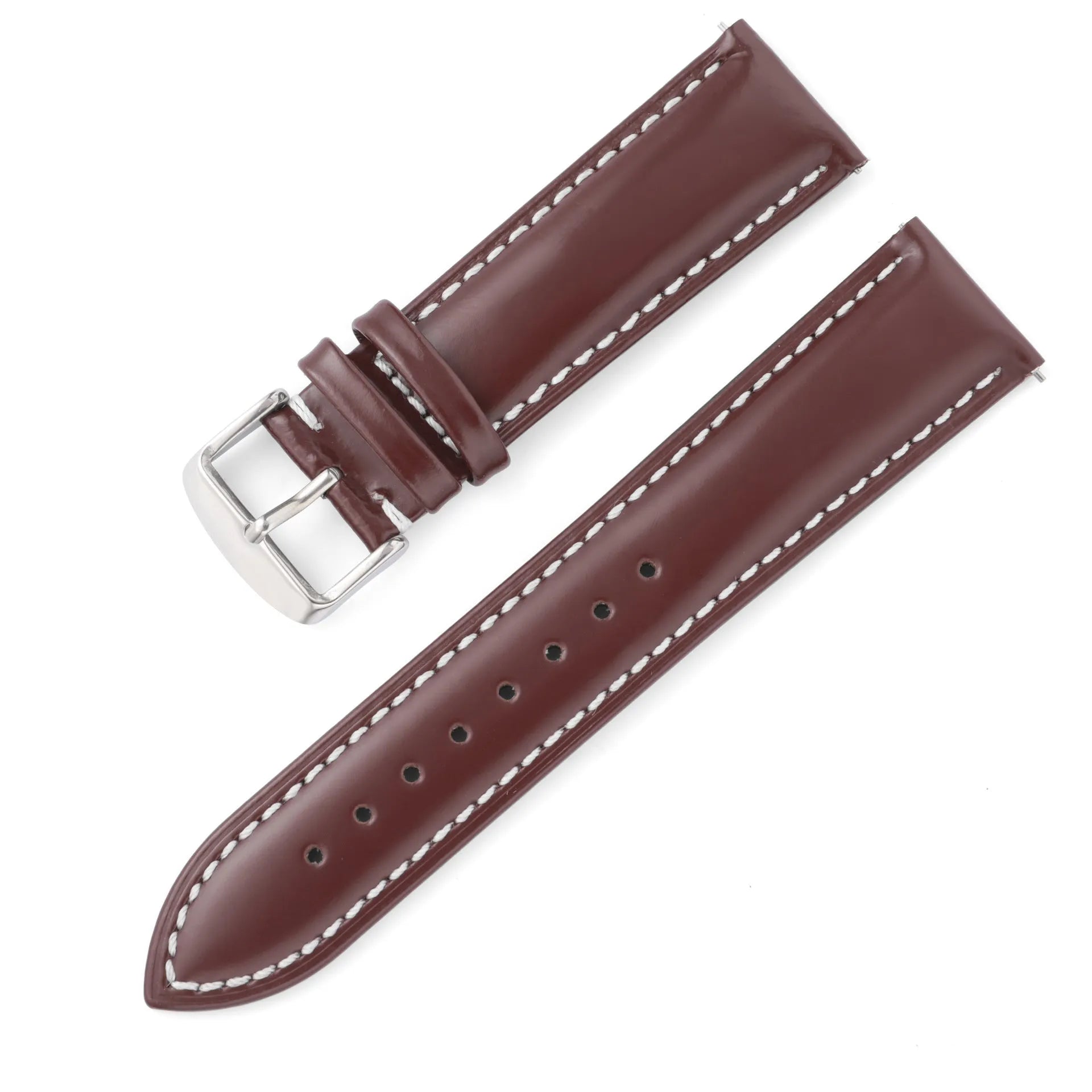 Quick release leather watch strap in bright cowhide showing colour options and width measurements