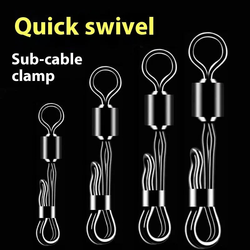 Brass quick-change barrel swivel bearing fishing tackle with line clamp.