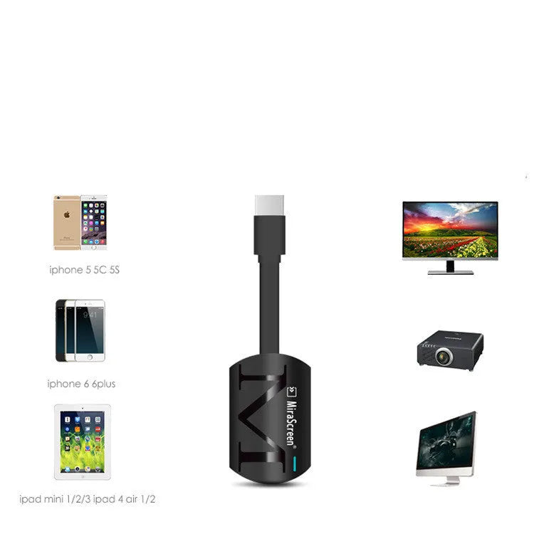 Black USB HDMI screen mirroring dongle for wireless 1080p display from phones and laptops