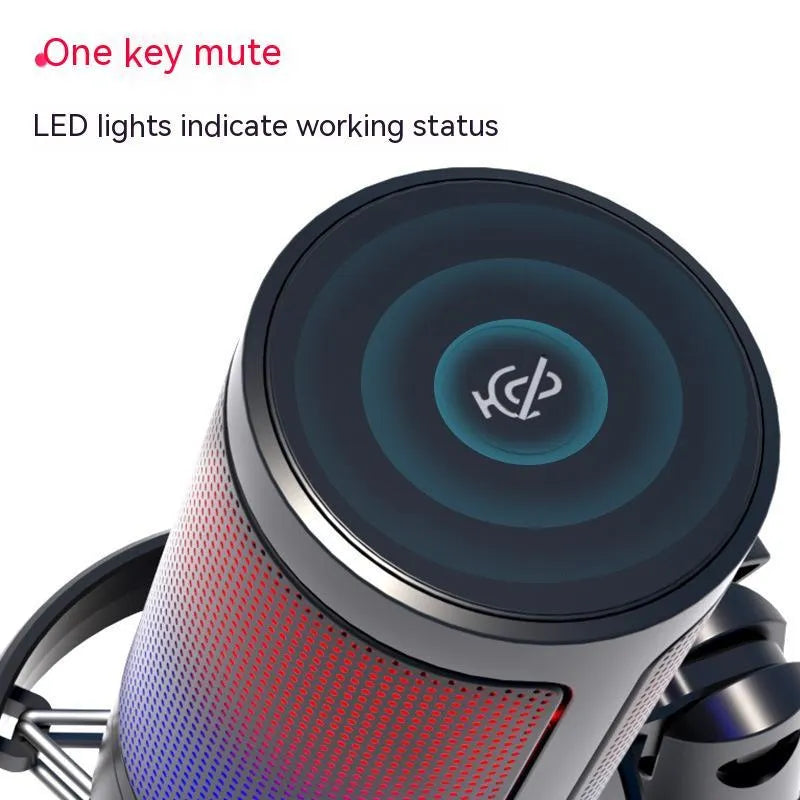 Condenser microphone body with RGB lighting and 150cm cable available in black white and pink for computer recording