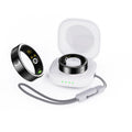Black ceramic smart ring with health monitoring sensors on finger