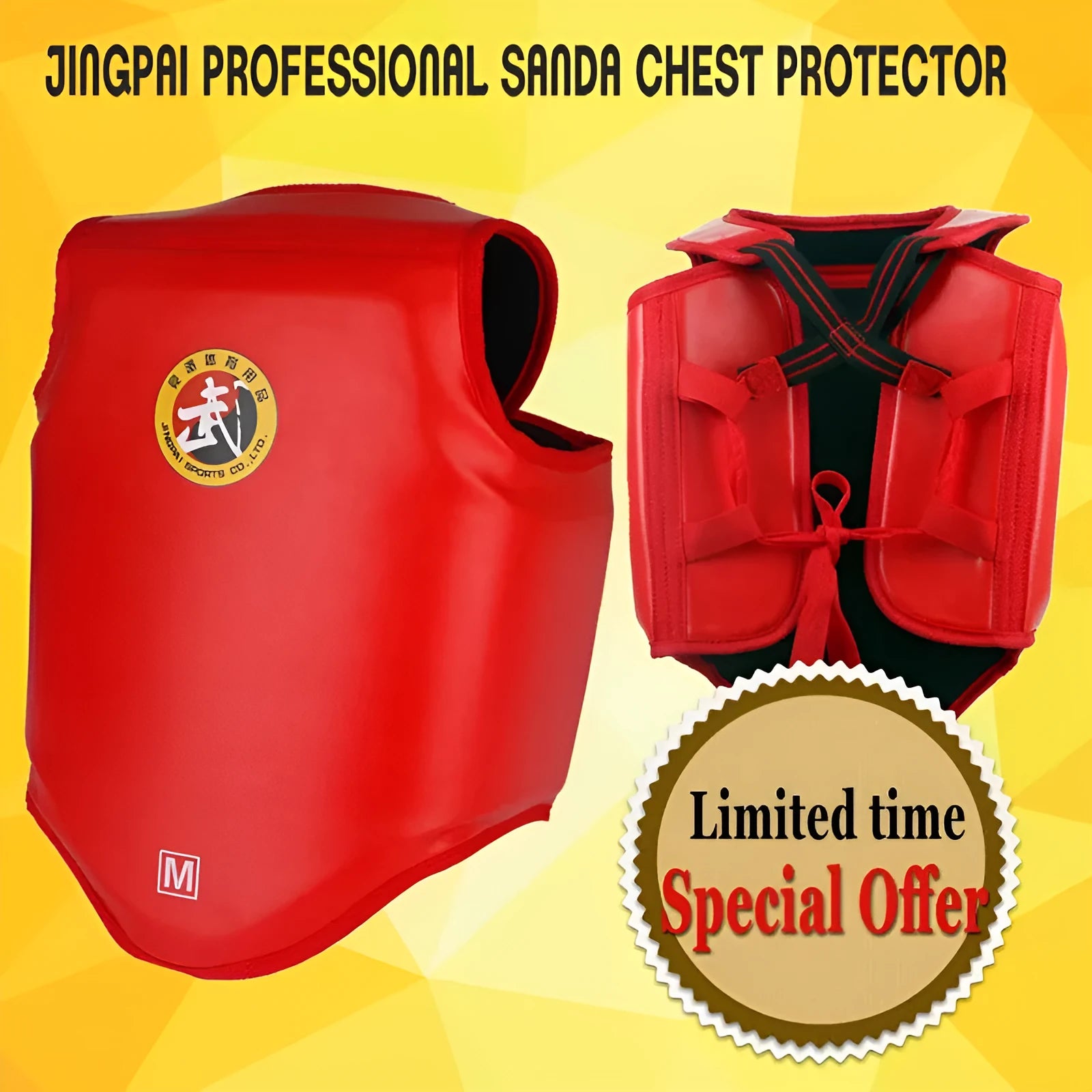 One-piece boxing chest protector in red blue or black PU material for S M L sizes
