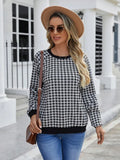 Black Japanese style plaid pullover sweater with long sleeves and printed pattern