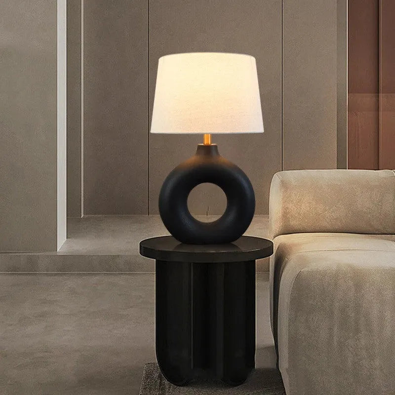Feng Japanese style white ceramic table lamp with button switch on wooden desk