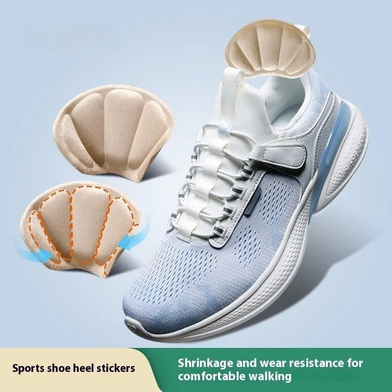 Three pairs of camel-coloured suede heel cushion pads with adhesive backing