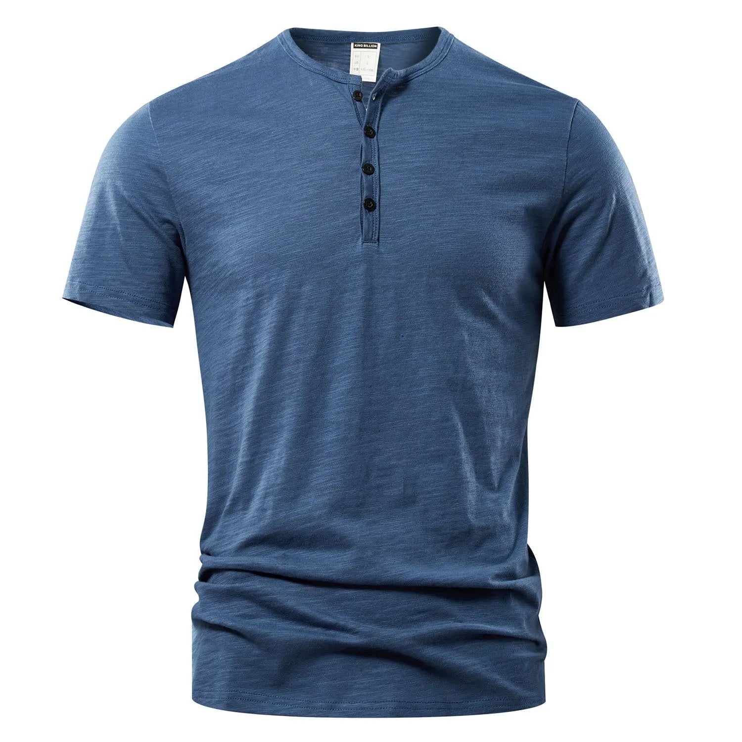 Men's slub cotton short sleeve t-shirt in denim blue on a mannequin