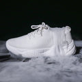 Women's white thick-soled flying woven casual sports shoes with front strap closure