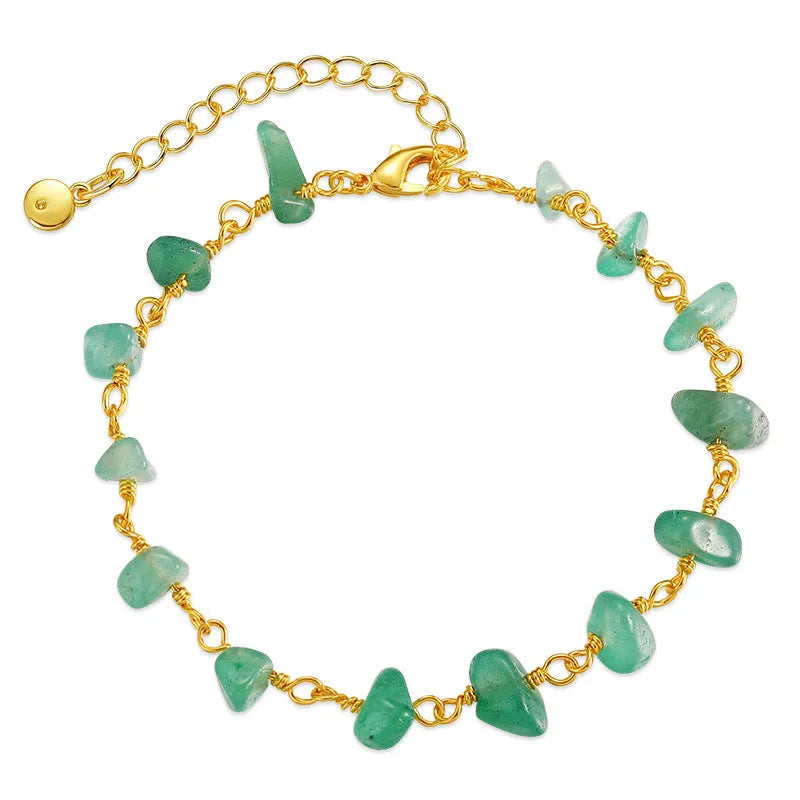 Women's natural gravel turquoise bracelet with geometric copper settings and crystal accents