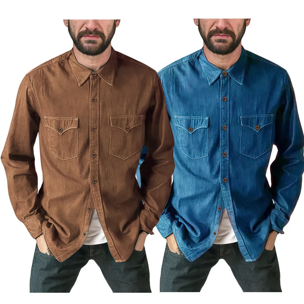 Men's regular fit denim cardigan coat in khaki colour with button front.