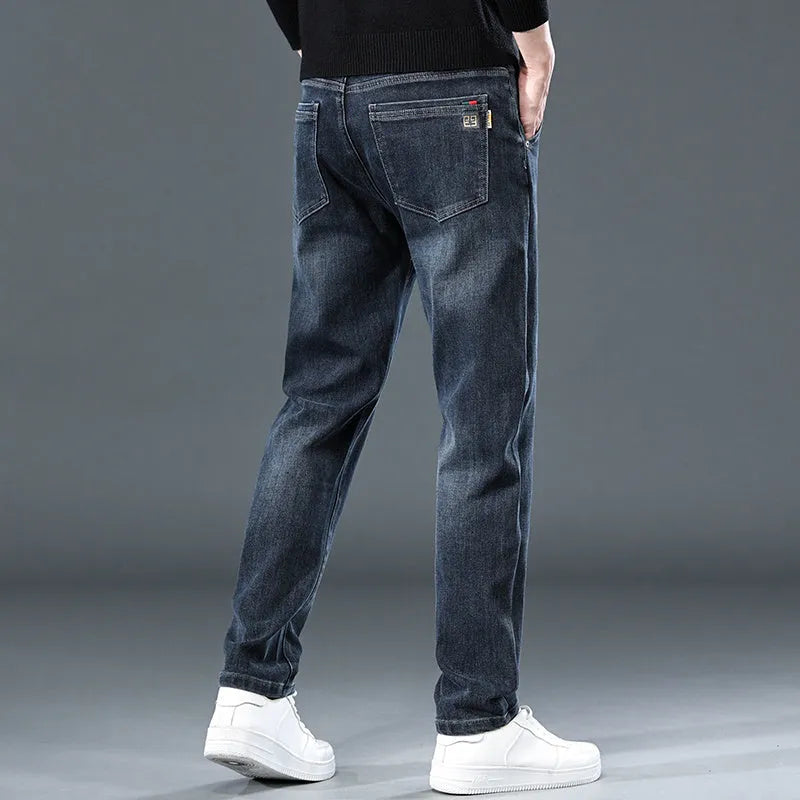 Slim straight casual trousers in blue grey colour with micro elasticity fabric for summer street fashion wear