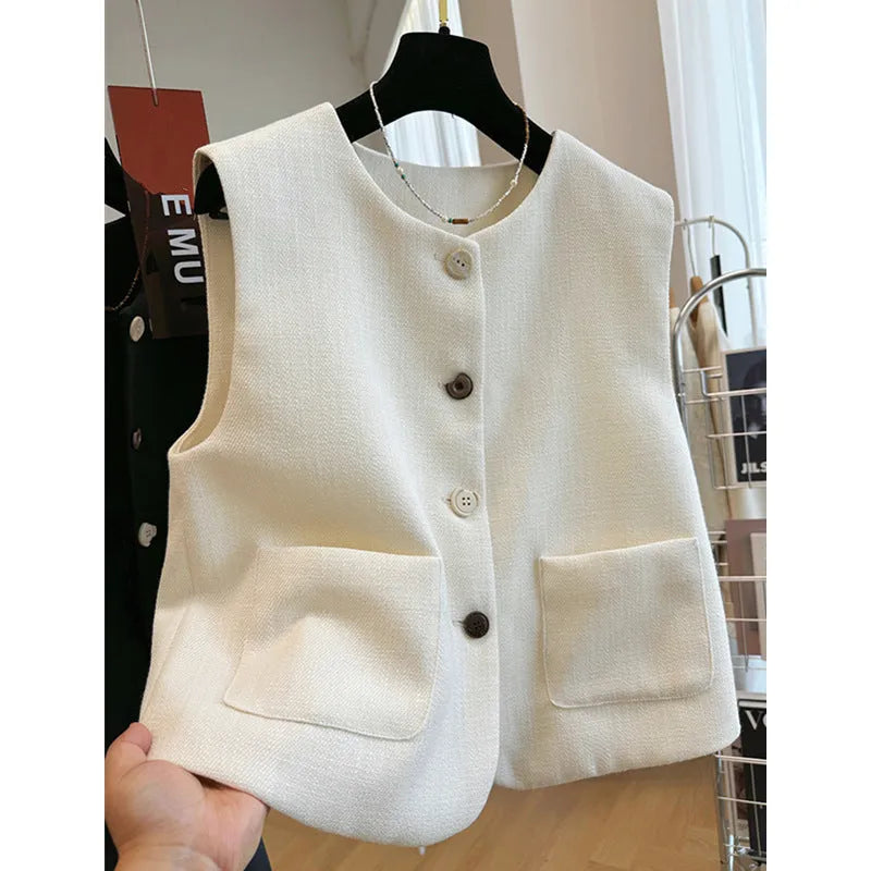 Women's round neck sleeveless vest dress in polyester bandage fabric, French-inspired style
