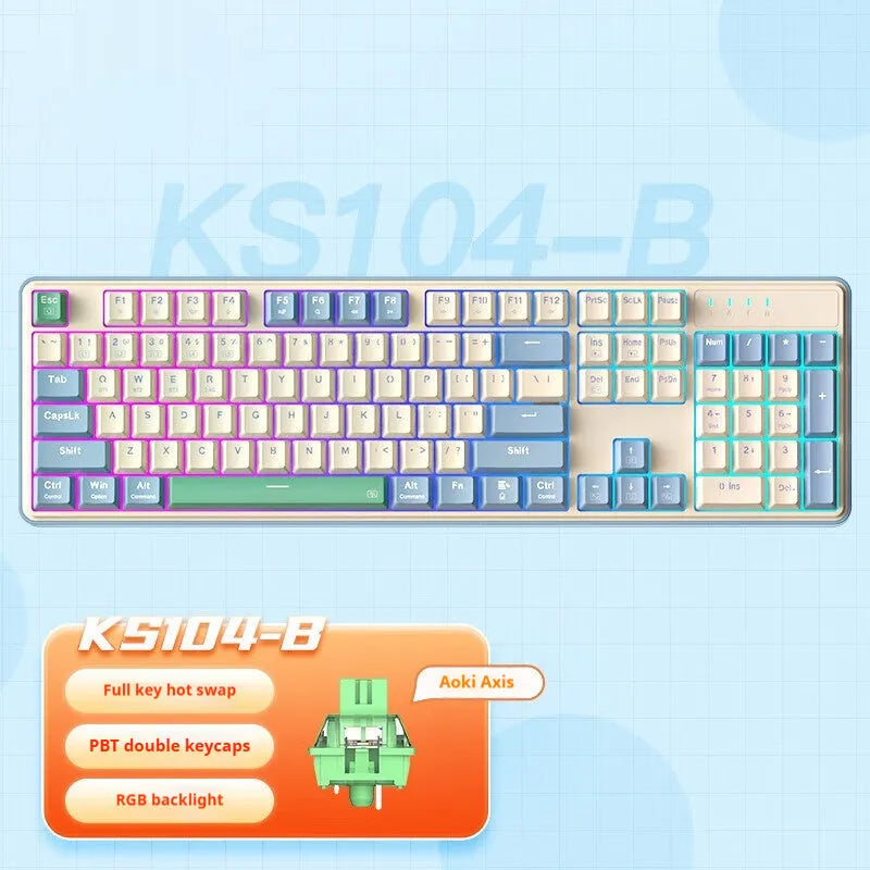 Red Dragon 104-key mechanical keyboard with RGB lighting and three connection modes