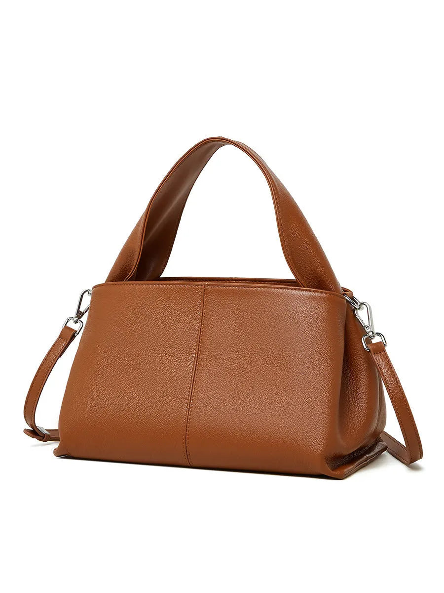 Women's genuine leather messenger bag in horizontal square shape with double shoulder strap