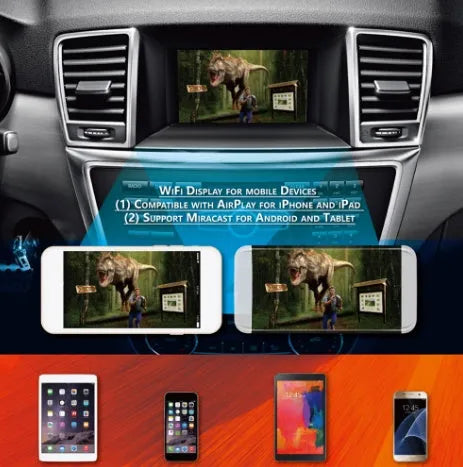 Black car mirror link box Wi-Fi converter with power cable, AV cable, antenna and manual