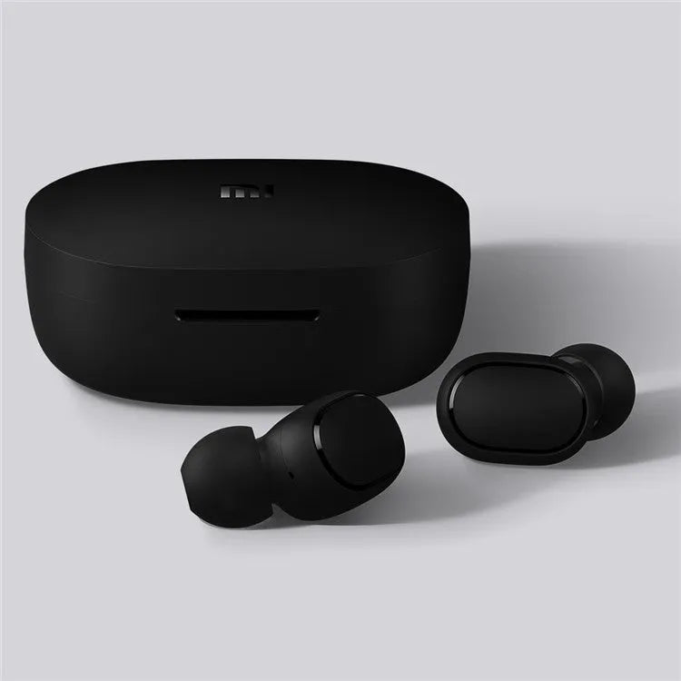 Redmi AirDots 2 black true wireless Bluetooth earbuds and charging case.
