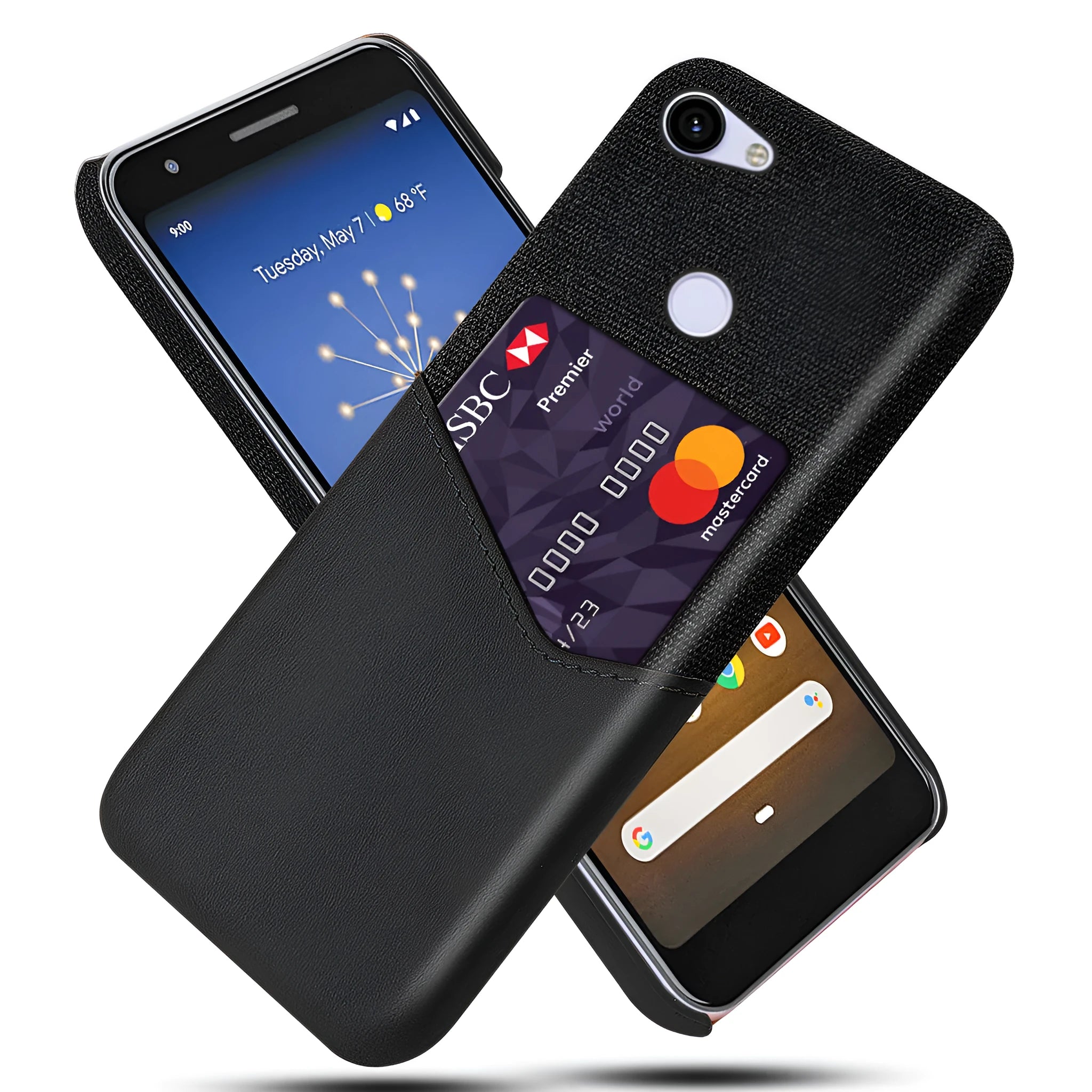Leather Google Pixel phone case in Black showing back cover design