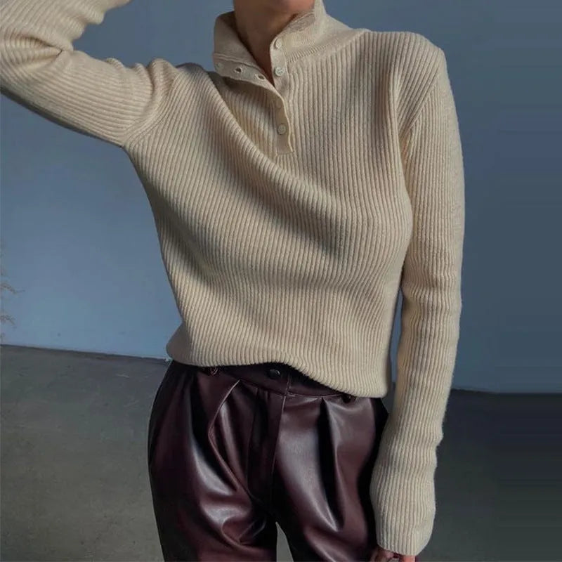 Retro breasted half turtleneck pullover sweater in slim fit silver grey colour