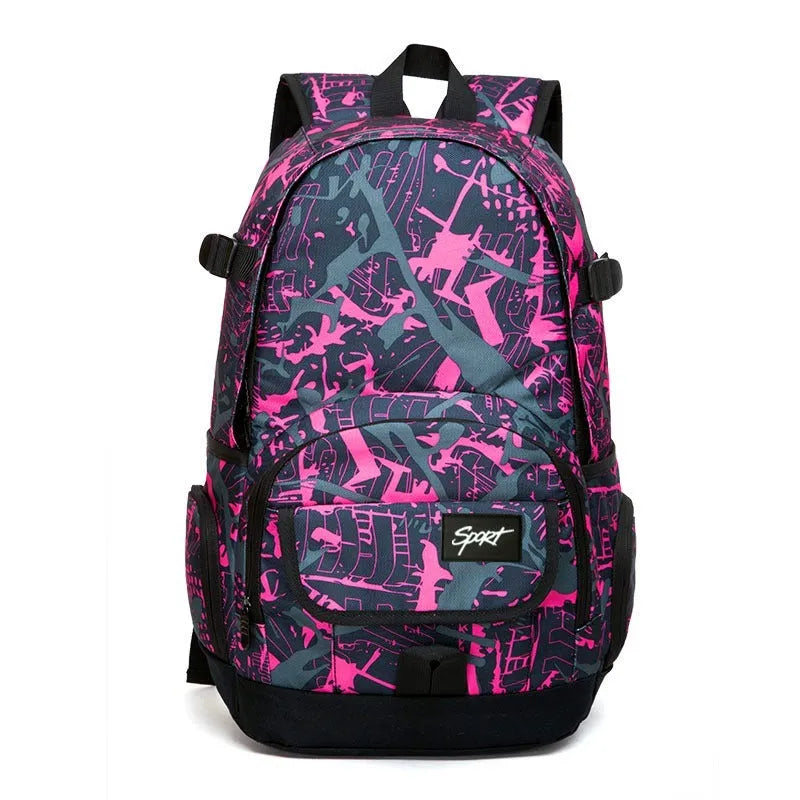 Blue or red nylon backpack with large 20-32 litre capacity for school, travel and outdoor use