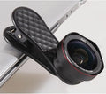 Smartphone external lens kit with wide-angle and macro lenses in black silver rose gold colours