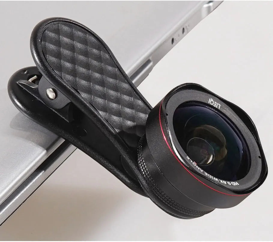 Smartphone external lens kit with wide-angle and macro lenses in black silver rose gold colours