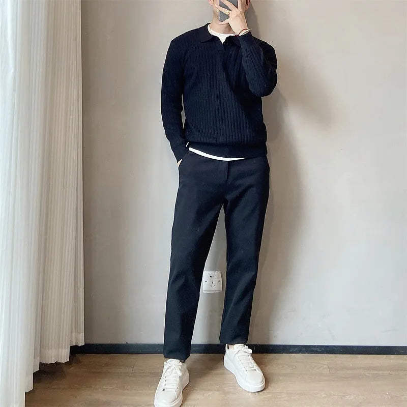 Men's loose knit sweater in rabbit fur modal fabric showing texture detail