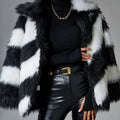 Faux fur coat with contrast lapel and fur collar in normal 50cm length