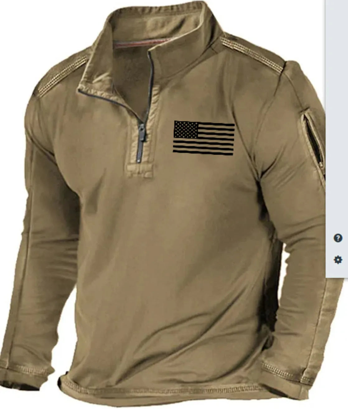 Men's grey zip-front stand collar long-sleeved polyester sweater laid flat.