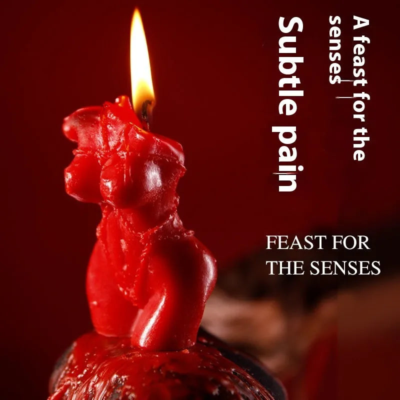 A bikini-shaped low temperature candle made from soy wax, shown in rose red, spring pink, and lilac purple colour options.
