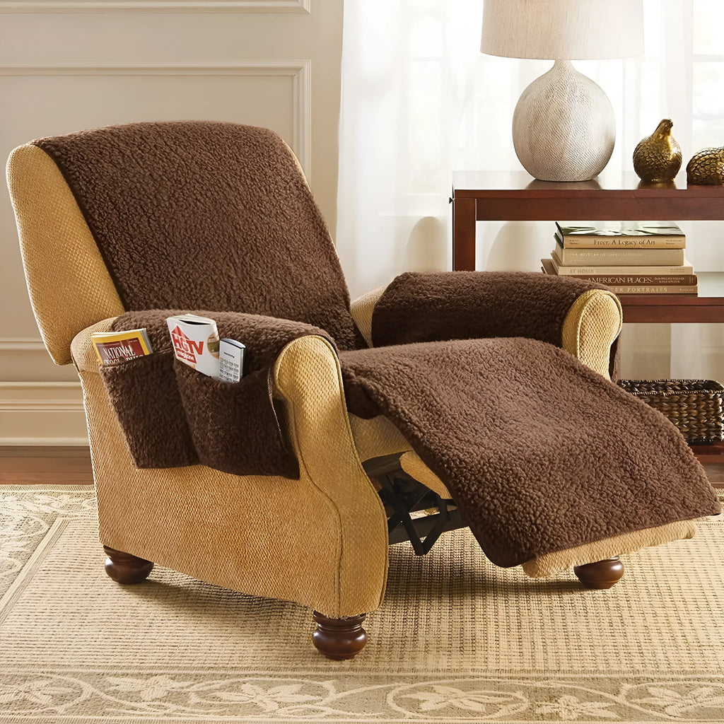 Polyester sofa cushion cover with lamb wool texture in beige, red, coffee or dark grey colour options