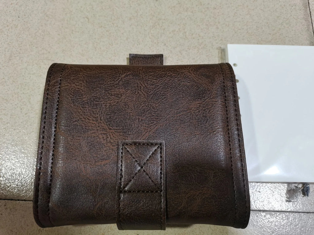 Brown retro leather buckle notebook with loose-leaf binder binding, A7 size with raw wood pulp paper