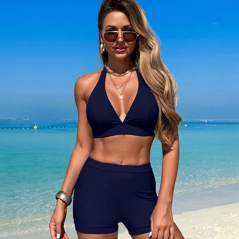 Women's nylon bikini swimsuit in black, royal blue, pink or purplish blue colours