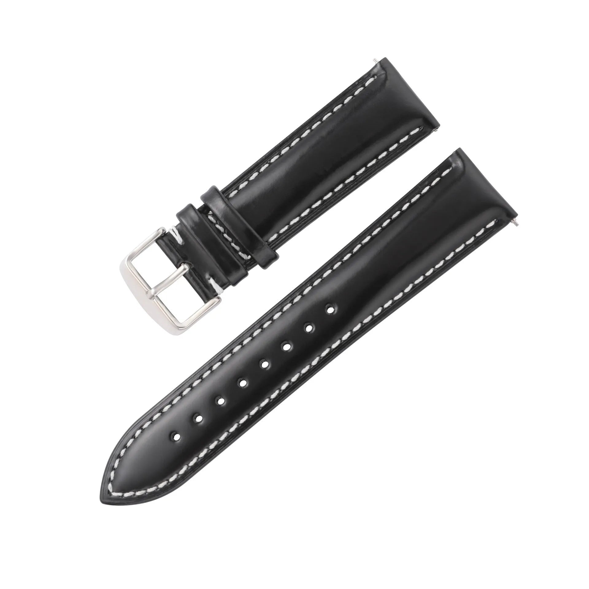 Quick release leather watch strap in bright cowhide showing colour options and width measurements