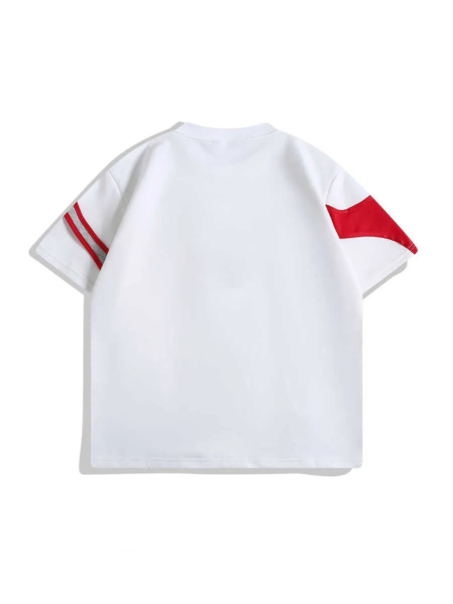 Men's black cotton t-shirt with double-layer stitching and padded shoulder short sleeve strap in loose fit