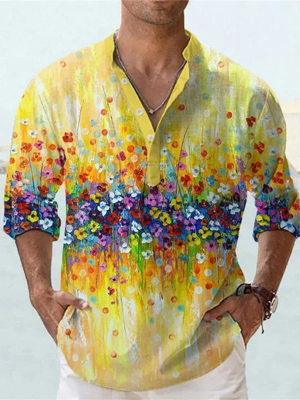 Bamboo hemp short sleeve shirt with 3D digital thermal transfer striped pattern in British style