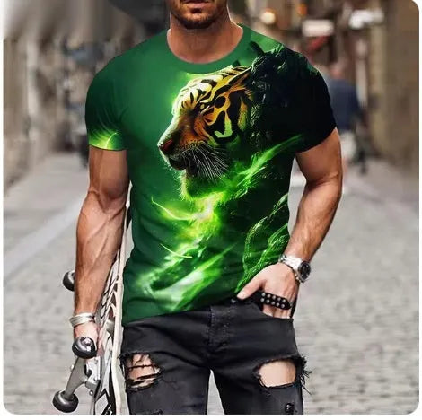 Men's grey t-shirt with dimensional 3D lion graphic print on front