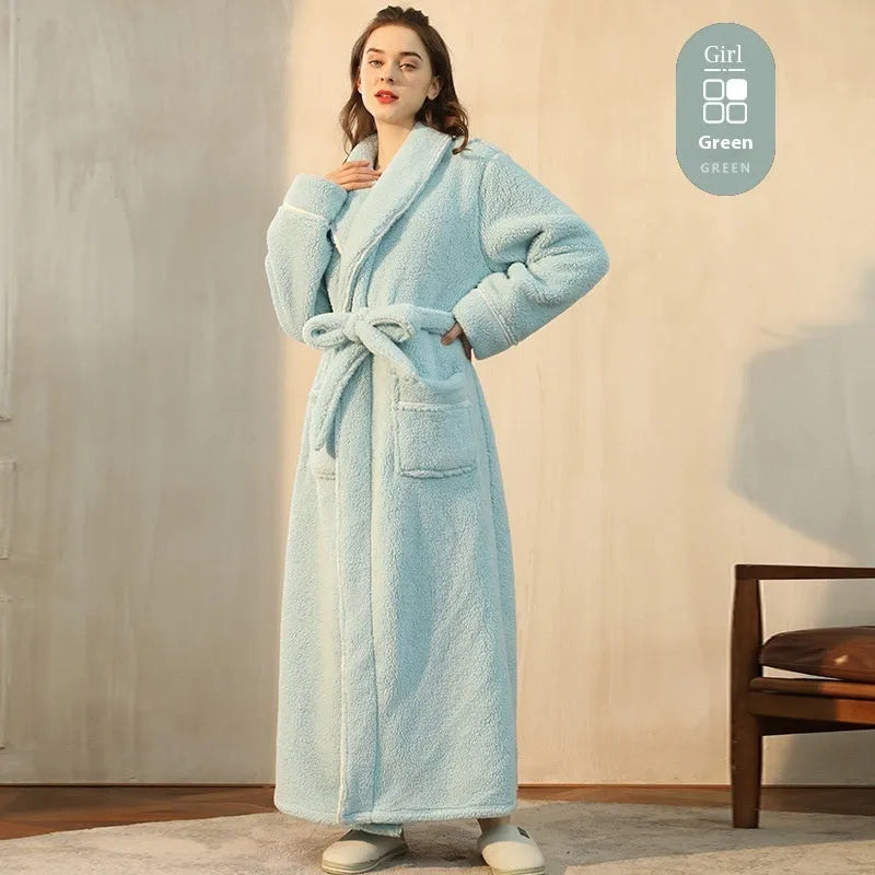 Thickened flannel couple's bathrobe set for winter in multiple colour options