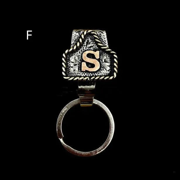 Metal cow tag belt key holder with keychain attachment in various colour options