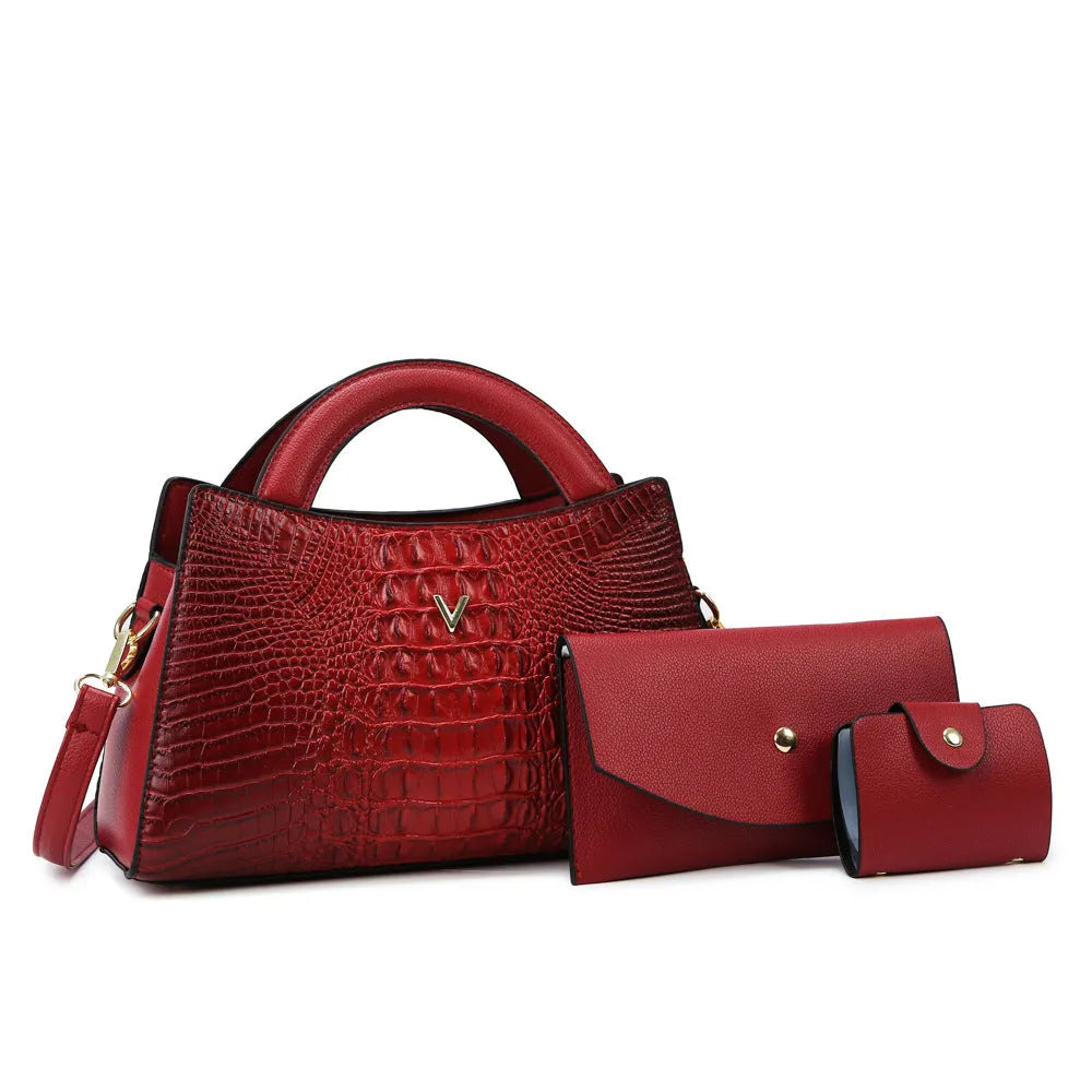 Women's square crossbody handbag with crocodile pattern texture in multiple colour options