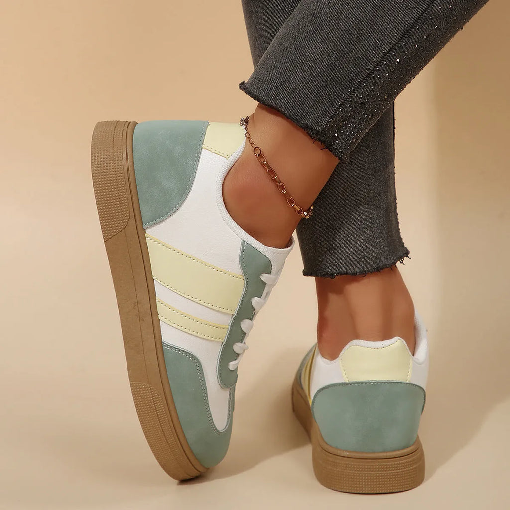 Women's retro sports casual shoes with cross-strap design and artificial PU leather upper in green