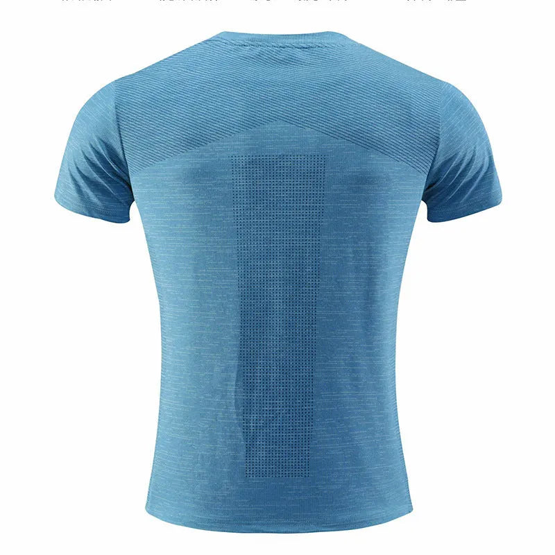 Men's polyester spandex running t-shirt in black colour with short sleeves for sports activities