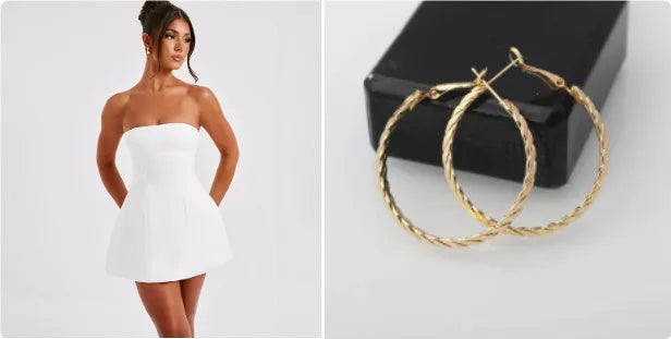 Women's solid colour backless tube dress with high waist and A-line short skirt.