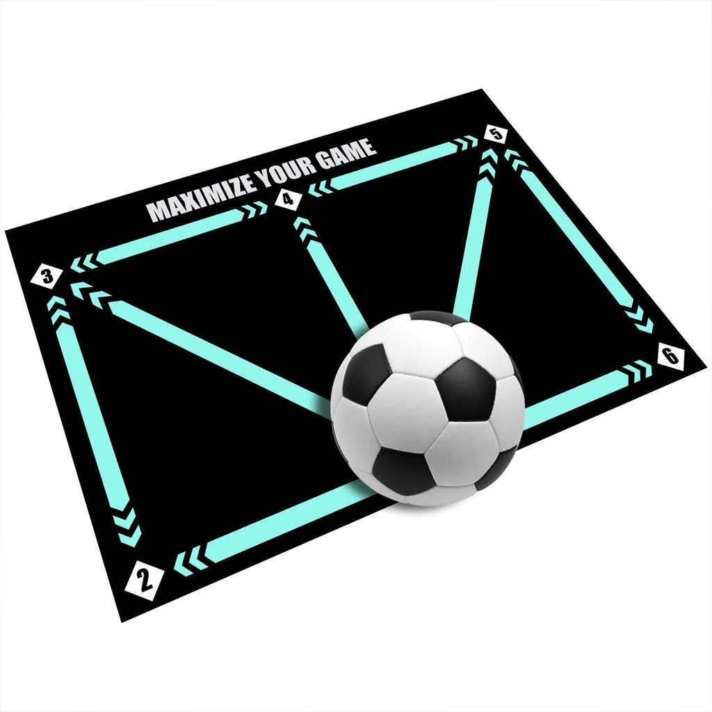 Black football training mat measuring 60x90 cm for non-slip practice