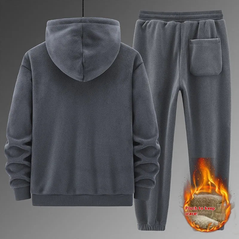 Casual sports suit with hooded sweater and trousers in grey, black, or brown