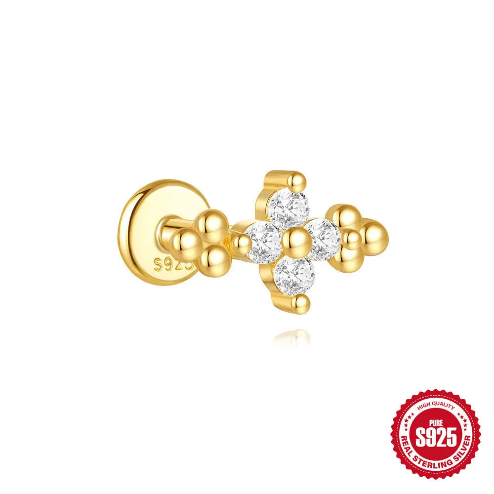 S925 sterling silver geometric earrings with a gold-plated moon and star design.