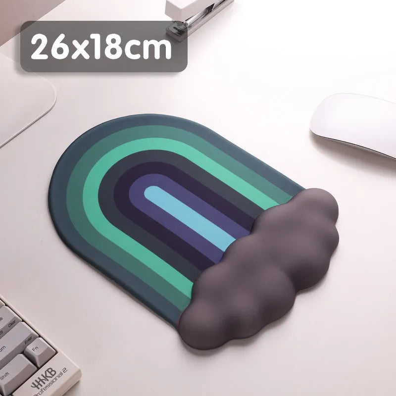 Silicone desk mat set with cloud-patterned wrist support and keyboard rest