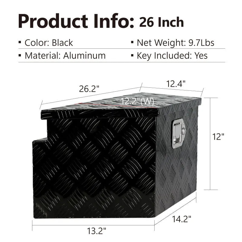 26-inch black aluminium alloy tool case with T-casting design and secure latches